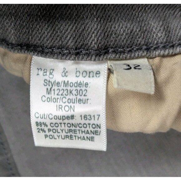 Rag & Bone Fit 2 Slim Jeans Mens 32 X 33 Gray Button Fly Standard Issue 32x33 - Picture 4 of 6
